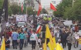 طلوع آخرین آدینه رمضان در ممسنی و رستم  با شعارحمایت از فلسطین